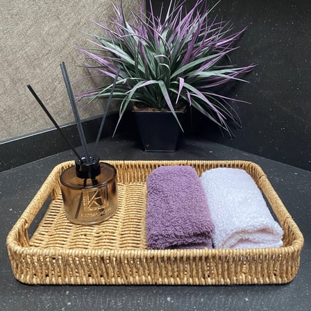 Hasır Rattan Dikdörtgen Tepsi Sunum 3'lü Set Organizer