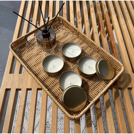 Hasır Rattan Dikdörtgen Tepsi Sunum 3'lü Set Organizer