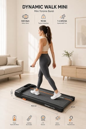 Dynamıc Walk Mini Koşu Bandı 34x79 cm Minimal Yürüyüş Bandı Uzaktan Kumandalı &amp; Eğimli