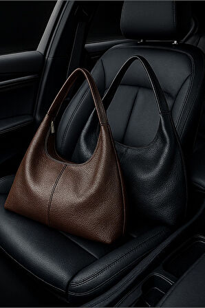 Kadın 2'li Çanta Paketi Siyah ve Acı Kahverengi Salaş Yumuşak Dokulu Büyük Boy Omuz ve Tote Çanta