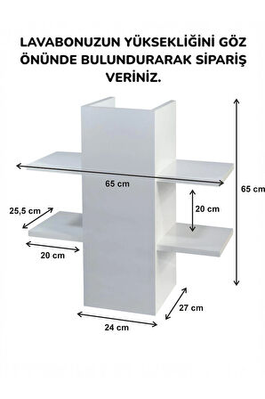 LAVABO ALTI DOLAP, BANYO DOLABI, BANYO DÜZENLEYİCİ RAFLAR, BEYAZ