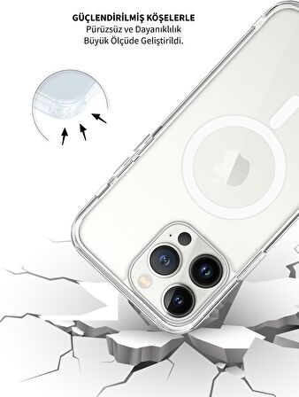 Byoztek Iphone 13 Pro Max Magsafe Destekli Kablosuz Şarj Uyumlu Şeffaf Silikon Kılıf