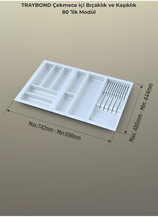 Çekmece Içi Kaşıklık Ve Bıçaklık Düzenleyici Beyaz, 74x48 Yandan Ve Boydan 4Cm Kesilebilir