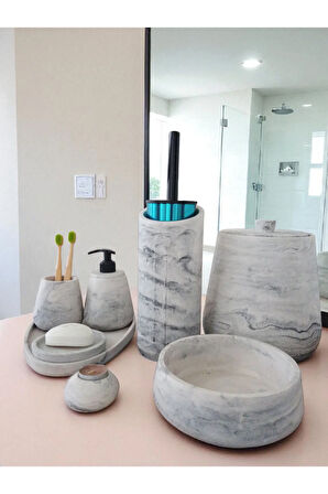 Mermer Desen Beton Banyo Seti,Tuvalet WC,Çöp Kovası,Katı,Sıvı Sabunluk,Tepsi,Dekorasyon,Aksesuar