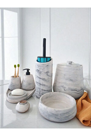 Mermer Desen Beton Banyo Seti,Tuvalet WC,Çöp Kovası,Katı,Sıvı Sabunluk,Tepsi,Dekorasyon,Aksesuar