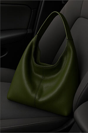Kadın Salaş Yumuşak Dokulu Büyük Haki Yeşil Omuz ve Tote Çanta
