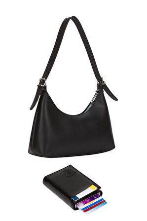 Kadın Çanta ve Cüzdan Seti Baget Kol Omuz Çantası ve Mekanizmalı Cüzdan