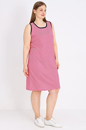 Kadın Çizgili %100 Pamuk Biye Detaylı Relaxed Elbise