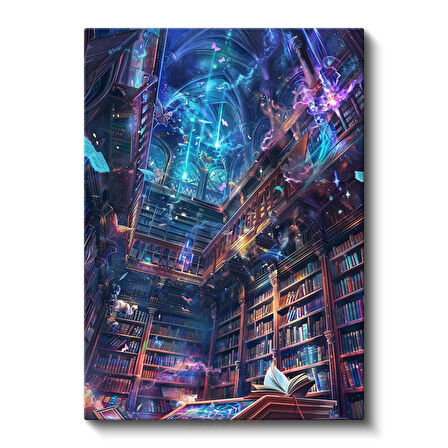 Büyülü Kütüphane - Işıltılı Kitaplar Diyarı Anime Kanvas Tablo