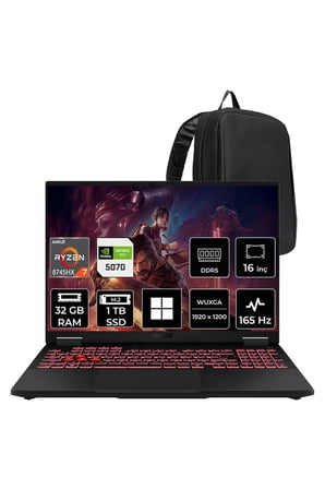 Tuf Gaming A16 AMD Ryzen 7 8745HX RTX 5070 8GB 115W 32GB RAM 1TB SSD 16" WUXGA (1920x1200) IPS 165Hz Win11 Pro FA608PPRV15P441 Gaming Laptop + PER4 Çanta