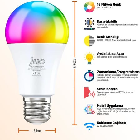 Lumex Akıllı Ampul 11W Led RGB Wifi &amp; Bluetooth