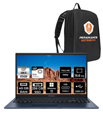 ASUS Vivobook 15 X1504ZA i5 1235U 40GB RAM 256GB SSD 15.6'' FHD W11PRO NJ180 & PER4 ÇANTA