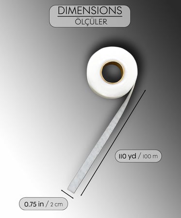 Hayal Tela 2 cm x 100 m - Çift Taraflı Yapışkan Tela - Şerit Tela - Örümcek Tela - Hayalet Tela - Dikiş Nakış Telası (Beyaz)