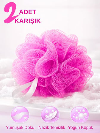 Beylini 2'li Karışık Banyo Lifi Büyük Boy 35GR Vücut Duş Kesesi File Top Lif Peeling Etkili Hijyenik Banyo