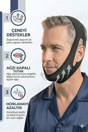 Horlama Önleyici Çene Şekillendirici Toplayıcı Gıdı Giderici Yüz Maskesi Uyku Çene Boyun Bandı, Siyah