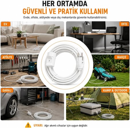 3x2.5mm TTR Tekli Beyaz Topraklı Kauçuk Uzatma Kablosu (10 METRE)