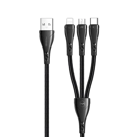 CA-6960 3in1 Lightning-Micro-Type-C Şarj Kablosu 3A 1.2m Siyah
