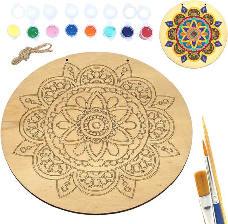 Güneş Mandala Ahşap Boyama Tuval Seti Hediye Hobi Kiti 20 Cm