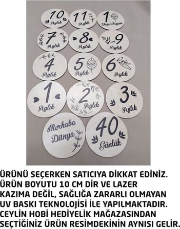 12 Aylık Plak Seti Ahşap Bebek Fotoğraf Kartları, Ilklerim Seti, Anı Kartları,hobbeb003,1 Yaş