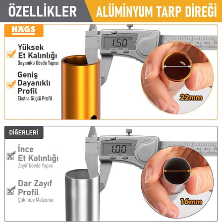 HAEGS Ayarlanabilir Tarp Tente Direkleri, 2`li Set, Teleskopik Alüminyum Çadır Gölgelik Branda Direkleri, Kamp Direği Katlanabilir Hafif Karavan Araç Yan Tente Direği - Gümüş