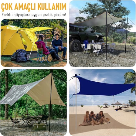 HAEGS Ayarlanabilir Tarp Tente Direkleri, 2`li Set, Teleskopik Alüminyum Çadır Gölgelik Branda Direkleri, Kamp Direği Katlanabilir Hafif Karavan Araç Yan Tente Direği - Gümüş