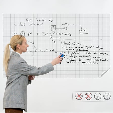 100x120 cm Kareli Statik Akıllı Kağıt Tahta - Silgili Tahta Kalemi Hediyeli