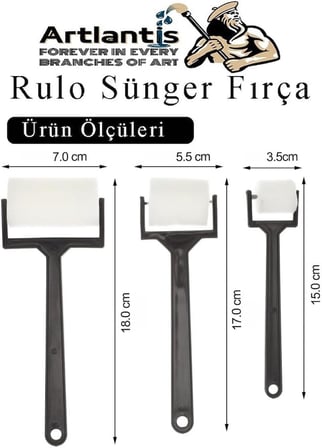 Sünger Rulo Fırça 6 lı 1 Paket Siyah Plastik Saplı Boyama Süngeri Sanatsal Sünger Boya Fırçası Parmak Guaj Akrilik Boya