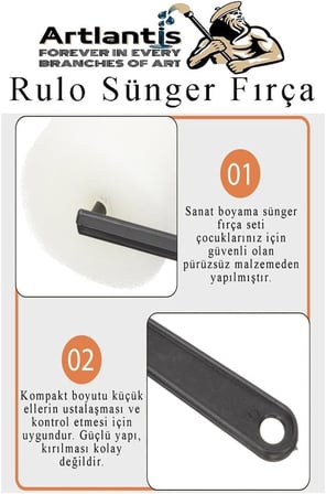 Sünger Rulo Fırça 6 lı 1 Paket Siyah Plastik Saplı Boyama Süngeri Sanatsal Sünger Boya Fırçası Parmak Guaj Akrilik Boya