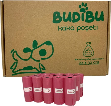 Kedi Köpek Kaka Poşeti Evcil Hayvan Dışkı Kaka Torbası 15 Rulo (225 Poşet) (Pembe)