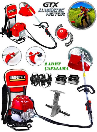 Eisenn Alman Bahçe Set Red FG-Motor 14 HP Sırt Tipi Tırpan + Toprak Eşeleme + Akrobat Çapa Aparatlı