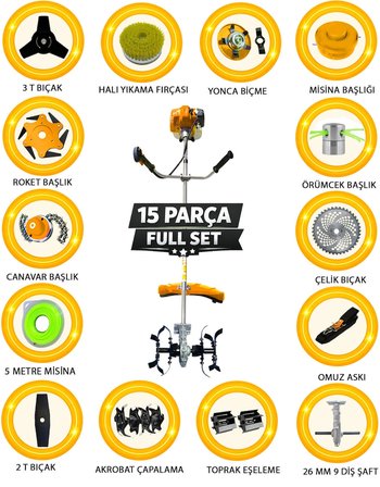 Eısenn German 15 Parça Full Set 4x4 Legend Yan Tipi Tırpan Benzinli Ot Çalı Çim Biçme Makinası