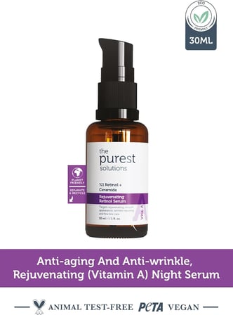 The Purest Solutions, Retinol İçerikli Gece Bakım Serumu, Kırışıklık Karşıtı Bakım, 30 ml (%1 Retinol + Seramid)