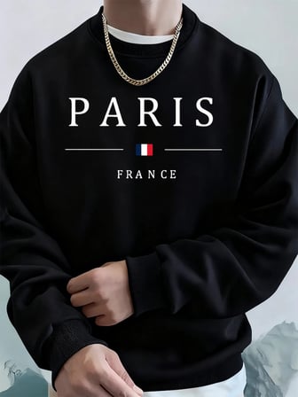 Paris Fransa Bayrağı Baskılı Erkek Kapüşonlu Üstleri Sonbahar Büyük Beden Sweatshirt Hip Hop