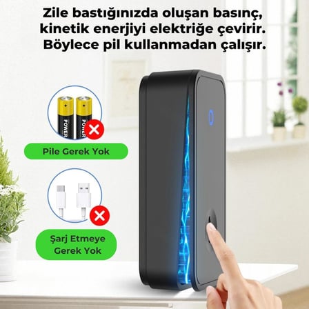 Kablosuz Kapı Zili Seti Pil Gerektirmez, Kinetik Enerjili Kapı Zili Pilsiz Şarjsız Kablosuz Fişi Prize Tak Çalıştır, LED Işıklı, Su Geçirmez, Ev Ofis Villa için Uygun (1 Verici + 1 Alıcı)