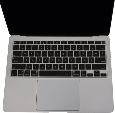 Türkçe Q Klavye Koruyucu MacBook Air 13 A2179 A2337 M1 Uyumlu | US ANSI Düz Enter | Ultra İnce Silikon Keyboard Cover Siyah
