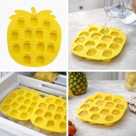 Ananas Şekilli Silikon Buz Kalıbı, Sarı, 12 Bölmeli, Tropikal Tema, Kokteyl ve İçecekler için