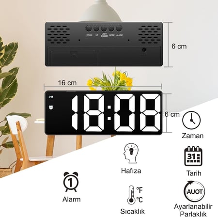 LED Ekran USB Güç Dijital Aynalı Masa Saati Sıcaklık Alarm Takvim