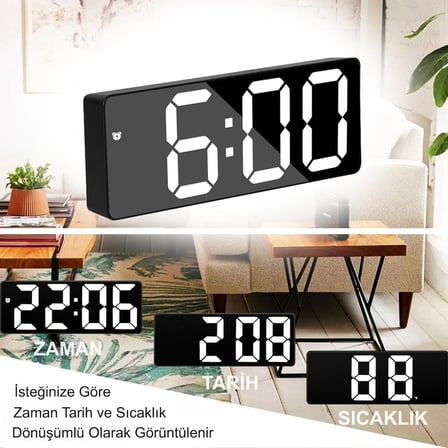 LED Ekran USB Güç Dijital Aynalı Masa Saati Sıcaklık Alarm Takvim