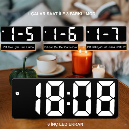 LED Ekran USB Güç Dijital Aynalı Masa Saati Sıcaklık Alarm Takvim