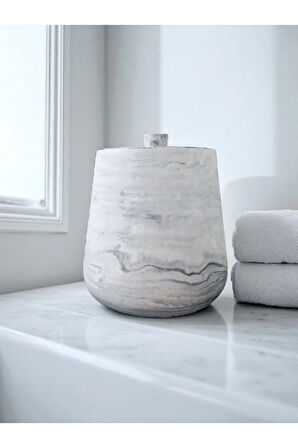 2 Parça Beton Çöp Kovası Banyo Mutfak Tuvalet Wc 18 Cm 4 Litre Kapaklı Kutu