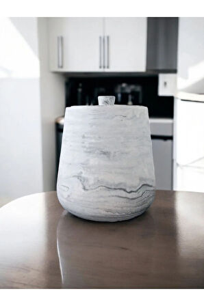 2 Parça Beton Çöp Kovası Banyo Mutfak Tuvalet Wc 18 Cm 4 Litre Kapaklı Kutu