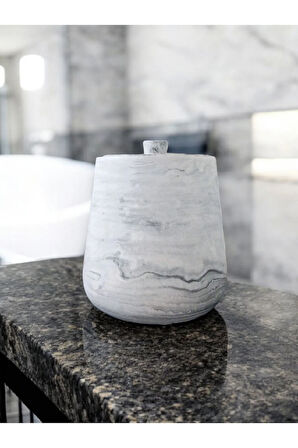 2 Parça Beton Çöp Kovası Banyo Mutfak Tuvalet Wc 18 Cm 4 Litre Kapaklı Kutu