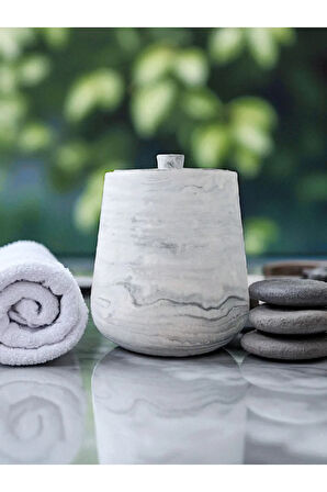 2 Parça Beton Çöp Kovası Banyo Mutfak Tuvalet Wc 18 Cm 4 Litre Kapaklı Kutu