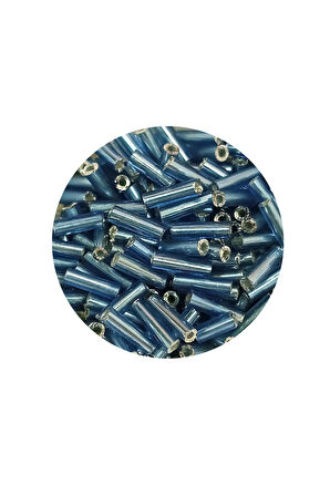 Uzun Boru Kesme Boncuk Çap 2mm Uzunluk 10 mm - 60 Gram - Camgöbeği Mavi - BNC267