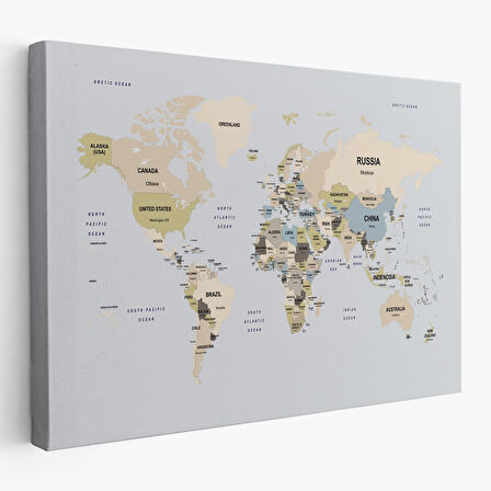 Harita Sepeti Dünya Haritası Kanvas Tablo Ülke Başkent Detaylı ve Dekoratif 2597
