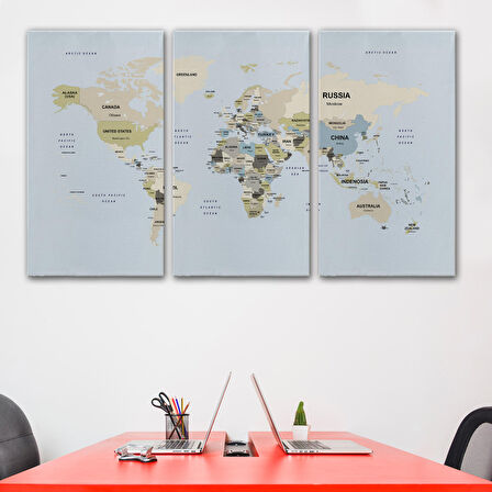 Harita Sepeti Dünya Haritası Kanvas Tablo Ülke Başkent Detaylı ve Dekoratif 2597