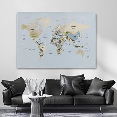 Harita Sepeti Dünya Haritası Kanvas Tablo Ülke Başkent Detaylı ve Dekoratif 2597