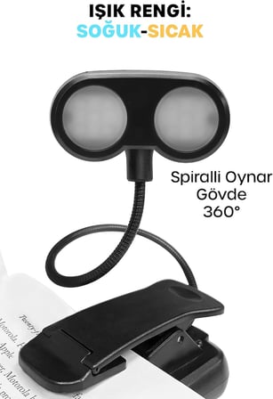 Ledli 2 Renk Işıklı Klipsli Mini Kitap Okuma Lambası Mandallı Masa Lambası Kitap Okuma Işığı 012