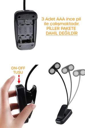 Ledli 2 Renk Işıklı Klipsli Mini Kitap Okuma Lambası Mandallı Masa Lambası Kitap Okuma Işığı 012