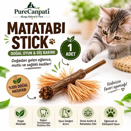 Matatabi Stick 1 Adet | Rafya Lifli Doğal Kedi Oyuncağı ve Çiğneme Çubuğu